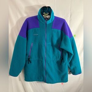 90’s Vintage Columbia Turquoise and Violet Columbia Fleece Jacket Size M